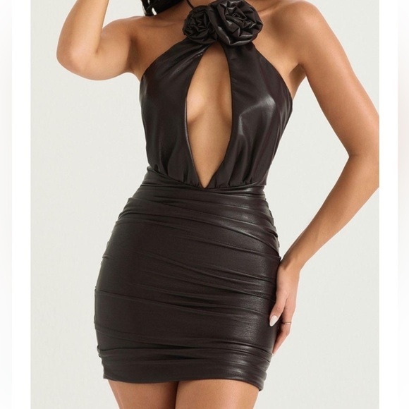House of CB Olivia BITTER CHOCOLATE VEGAN LEATHER MINI DRESS Size xs - Picture 5 of 9